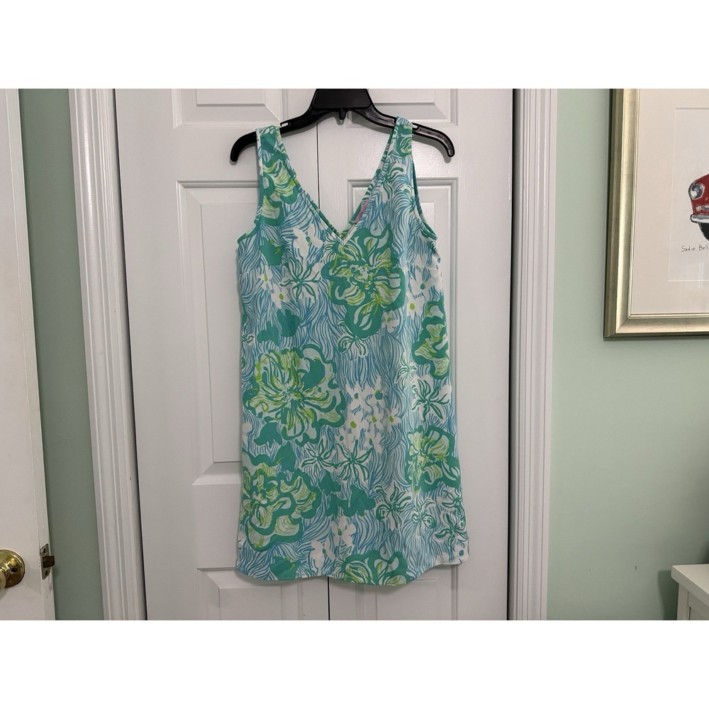 Lilly Pulitzer Wave Floral Dress Sz 6 Blue Green Resort Coastal Preppy Chic